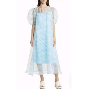 NEW Dressed in Lala Star Energy Cloud Organza Puff Sleeve Sheer Blue Dress SMALL